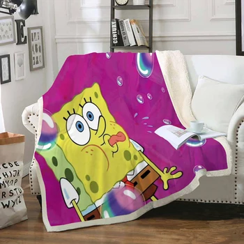 

SpongeBob Blanket 3D Cartoon Sherpa Fleece Blanket Sofa Throw Blanket for Kids Car Travel Nap Children SpongeBob Bed Sheet