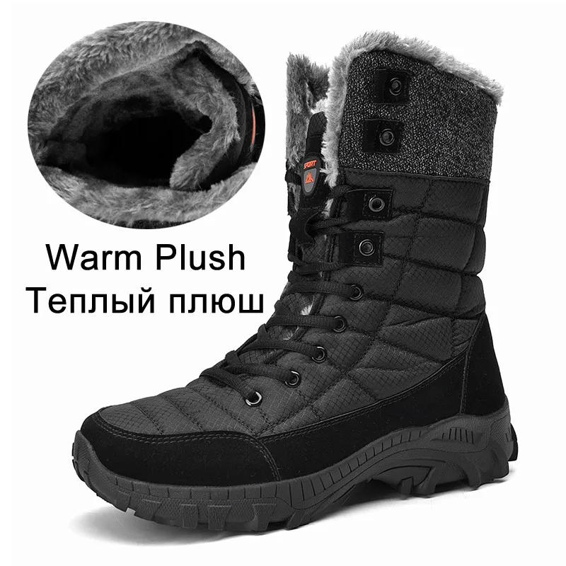 Winter Men Snow Boots Big Size 48 Warm Plush Mid calf Work Shoes