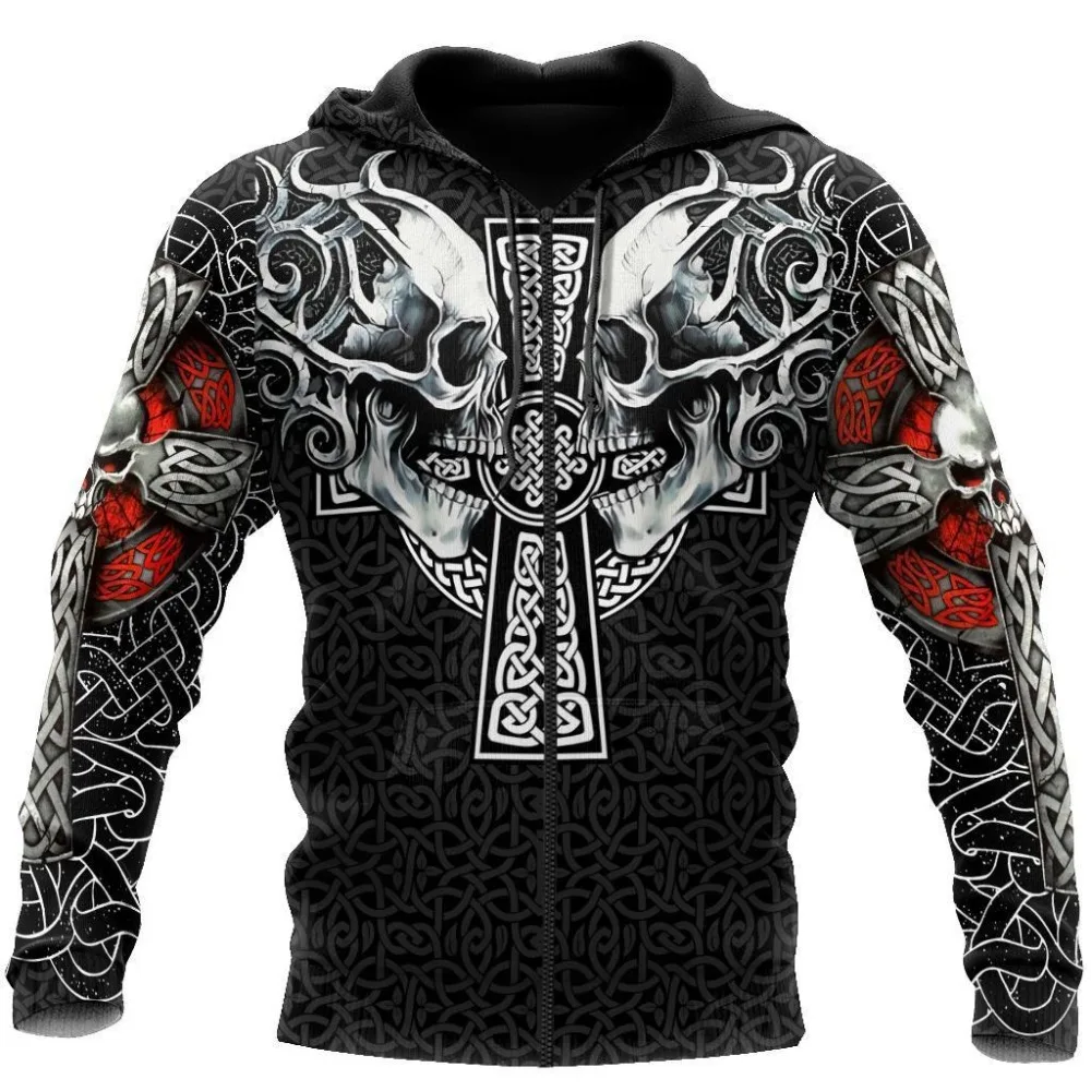 viking crânio tatuagem todo impresso moda hoodies moletom dos homens unisex zip pullover jaqueta casual agasalho