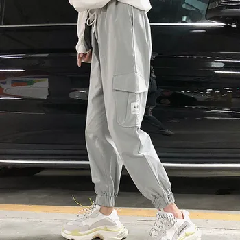 

ROPALIA Streetwear Cargo Pants Fashion Big Pockets Loose Trousers Casual Joggers Black High Waist Drawstring Pants Capris