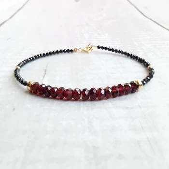 

Lily Jewelry Garnet Black Spinel Bracelet Natural Stone 925 Sterling Silver Gold Color Sparkling Delicate Jewelry Drop Shipping