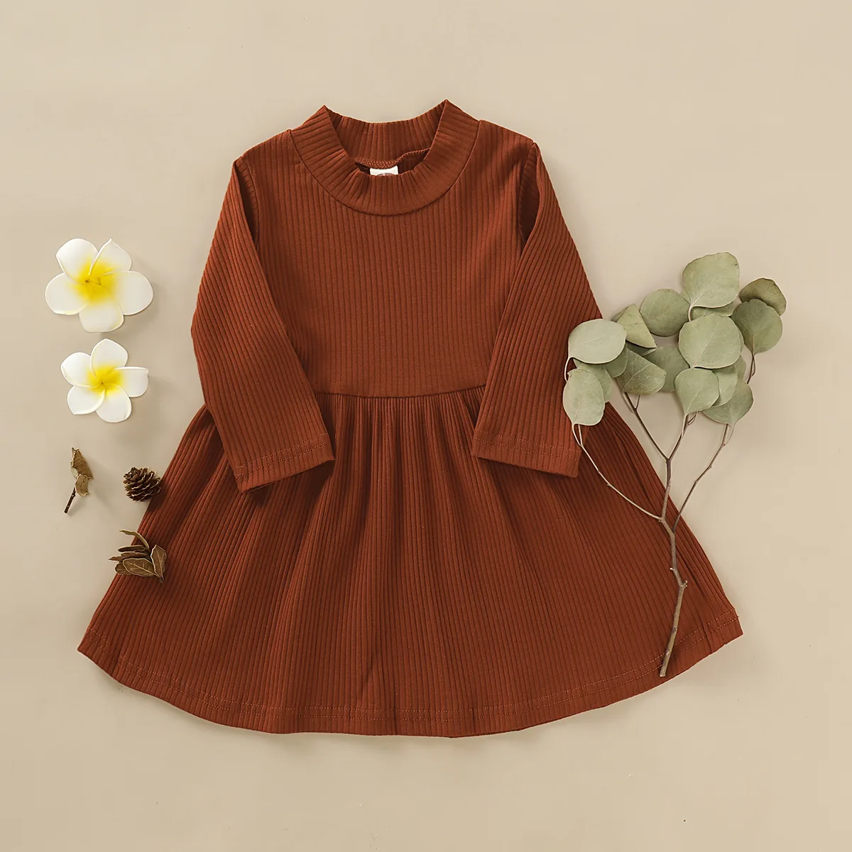 INS/детское однотонное трикотажное платье с длинными рукавами в европейском и американском стиле; Трендовое внутри