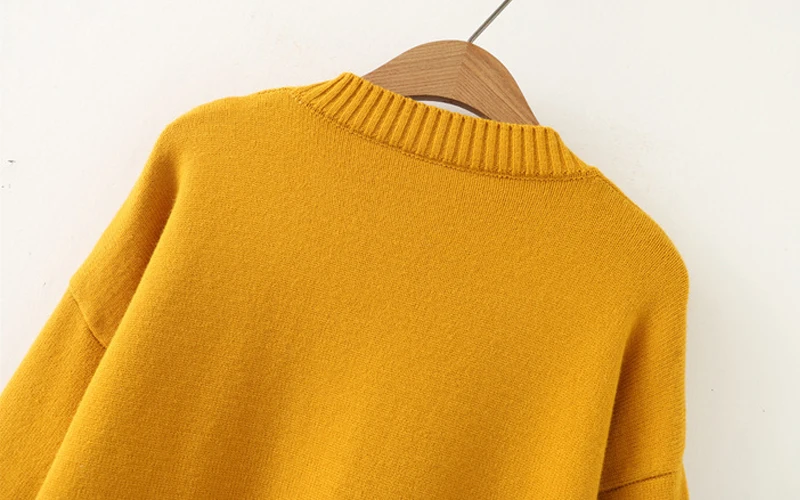 Women Knitted Long Sweater Solid Black Yellow Female Pullover High Quality Femme Sweaters