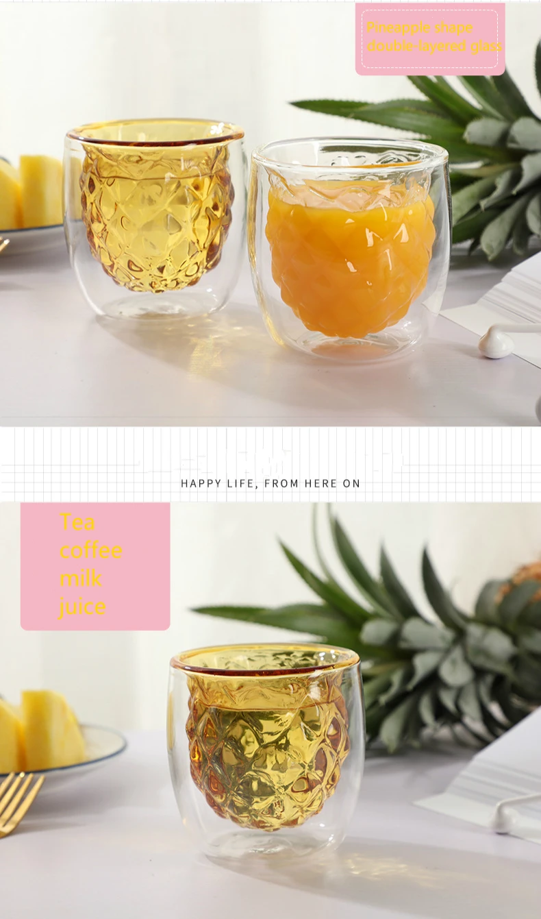250ml Creative Pineapple Double Glass Cup Modern Minimalist High Borosilicate Insulated Wine Glass Whiskey Galss Beer Glass