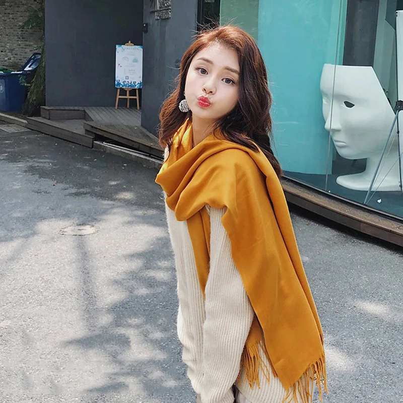 

Hot Sale Women Solid Color Cashmere Scarves With Tassel Lady Spring Autumn Thin Long Scarf High Quality Free Shipping