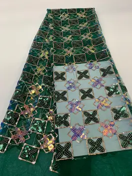 

Nigerian Lace Fabric 2020 Latest High Quality green Sequins Lace Fabric Embroidered Tulle African Sequins Lace Fabric FFJ716