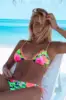 Neon Patterned Print Ruffled Bikinis 17