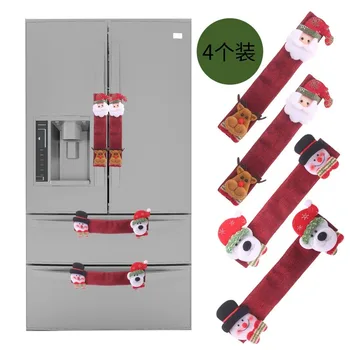 

4Pcs/Set Fashion Build Atmosphere Christmas Theme Style Microwave Oven Pendant Linen Refrigerator Cover Festive Party Supplies