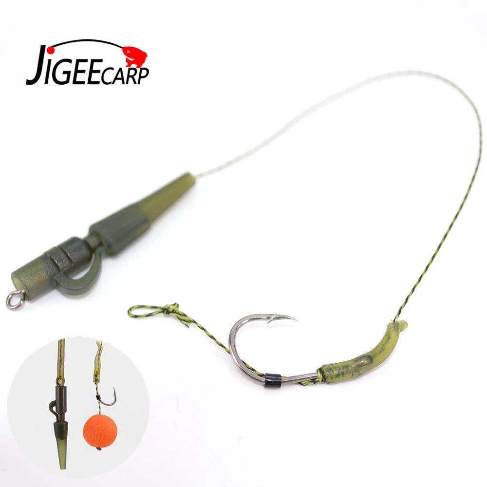 

JIGEECARP 2PCS Well-made Carp Fishing Braid Line Rig Line Combi Rig with Safty Clip Boilies Carp Rig with Line Aligner #2 #4#6#8