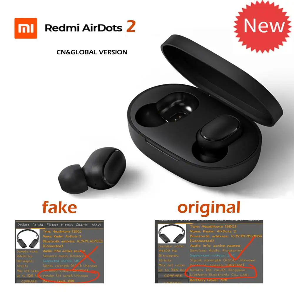 Earphone Stereo-Bass Ture Redmi Wireless Earbuds Airdots-2 Original Xiaomi In-Ear Ai-C