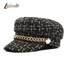 Модная кружевная хлопковая шапка Кепка Женская Повседневная Уличная веревочка плоская кепка элегантная однотонная осенне-зимняя теплая металлическая цепочка женская шапка