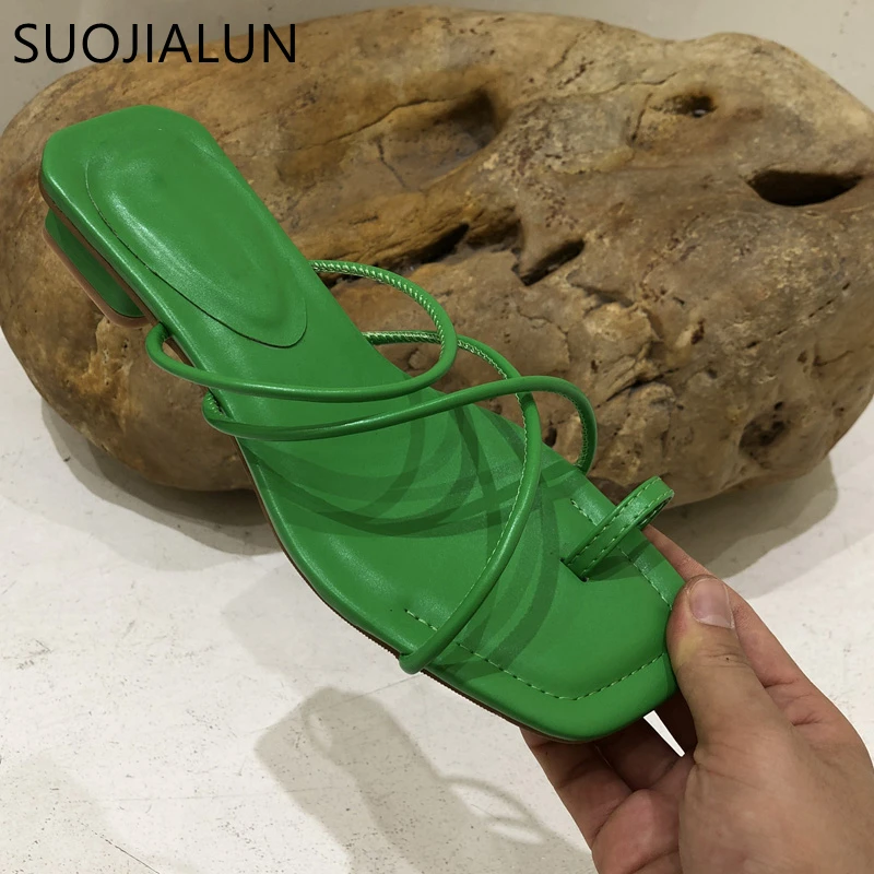 SUOJIALUN 2021 Women Slippers Fashion Green Ladies Flat Heel Slides Summer Outdoor Beach Slip On Sandal Shoes Female Flip Flops