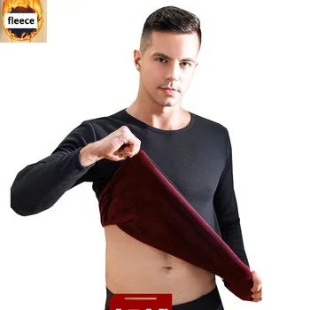 

low price cheap winter men fleece warm thick underwear seamless Thermal Leggings sets tops and pants man Bottoms underwear gray