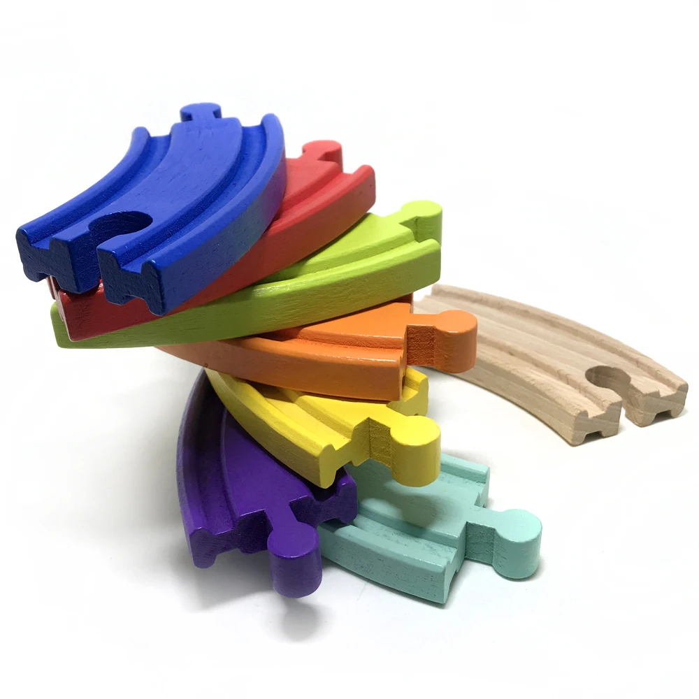 8 шт., цветная двухсторонняя изогнутая дорожка, совместимая с деревянной трекой, аксессуары для игрушек BRIO, детские игрушки 2 размера