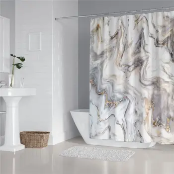 

4PCS/Set Marble Shower Curtain Bath Curtain Waterproof Polyester GXMA