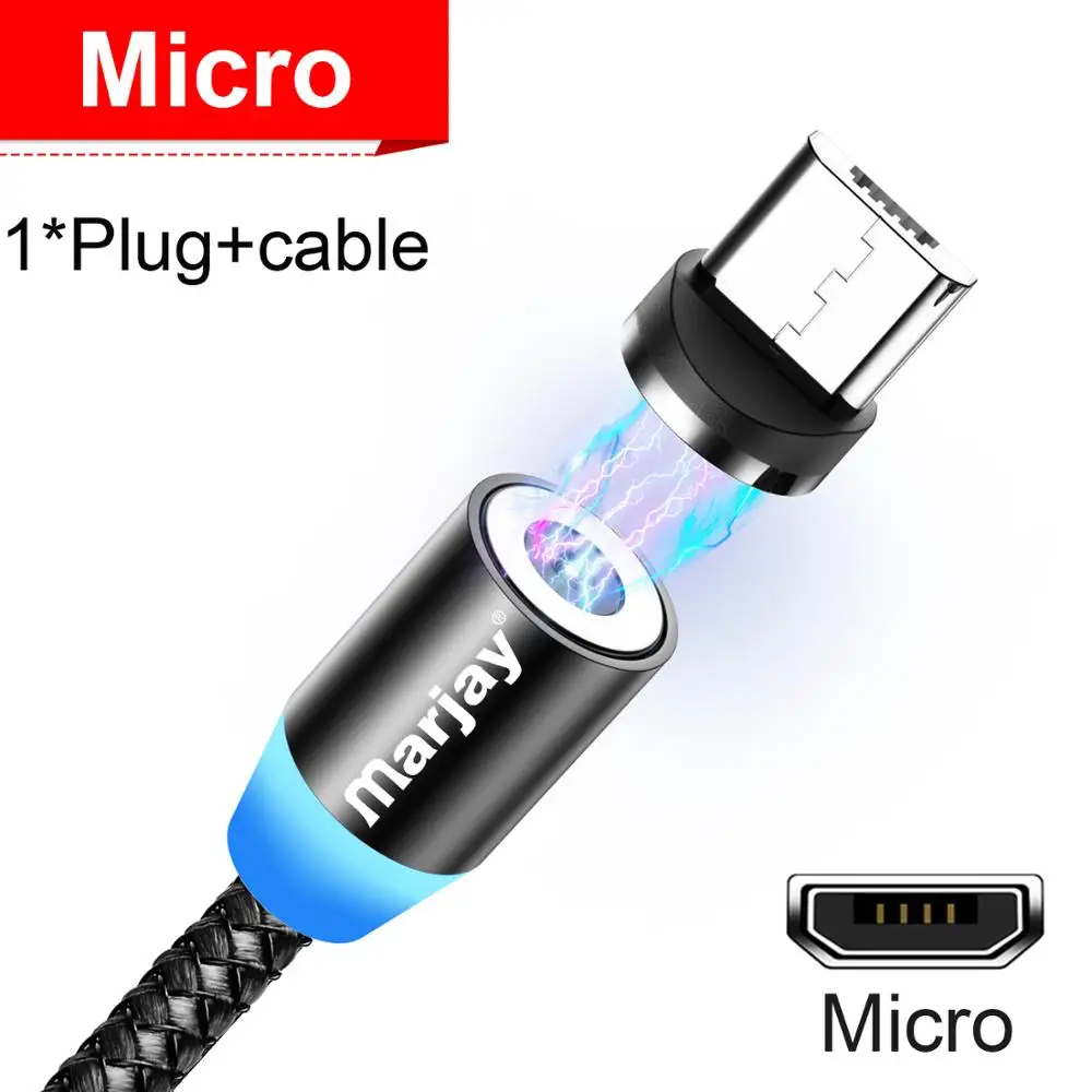 Marjay, магнитная зарядка зарядное устройство, магнитный кабель Micro USB кабель для iPhone, samsung, Android, быстрая зарядка, магнит, usb type-C кабель, шнур для мобильного телефона, провод - Цвет: Black For Micro