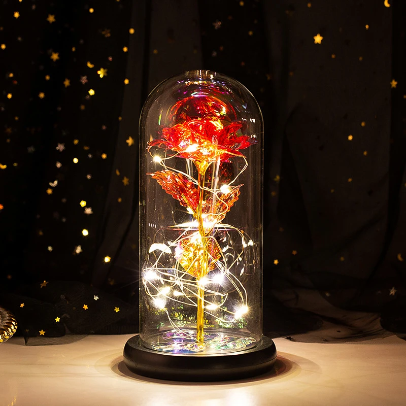 2021 LED Волшебный Galaxy розы вечная 24K Золотая фольга цветок с гирлянда в стеклянный