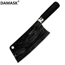 Дамаск хорошее качество Нержавеющая-Сталь Ножи черный Пластик пластичный монтаж, ручка узор острый нож для 7 дюймов рубящий нож