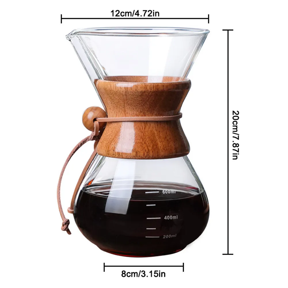 Налейте на кофеварку стеклянный графин и многоразовый постоянный фильтр из нержавеющей стали ручной капельница для кофе с настоящим деревянным рукавом