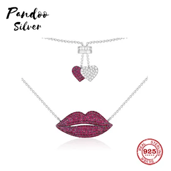

Fashion Charm Copy 1:1 Copy, Adjustable Red Lip Necklace With Double Hearts Ending Women Monaco Jewelry Gift