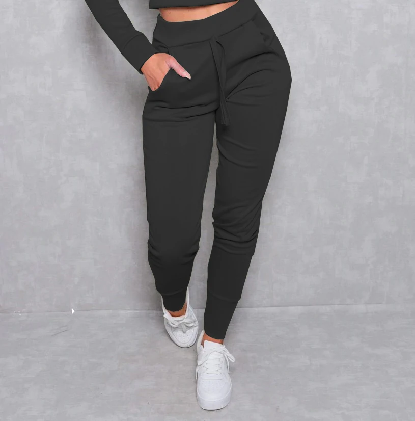 

Women Jogger Pants Casual Solid Color Sport Pants Elastic Waist Ankle Cuff Tight Sweatpants with Pocket