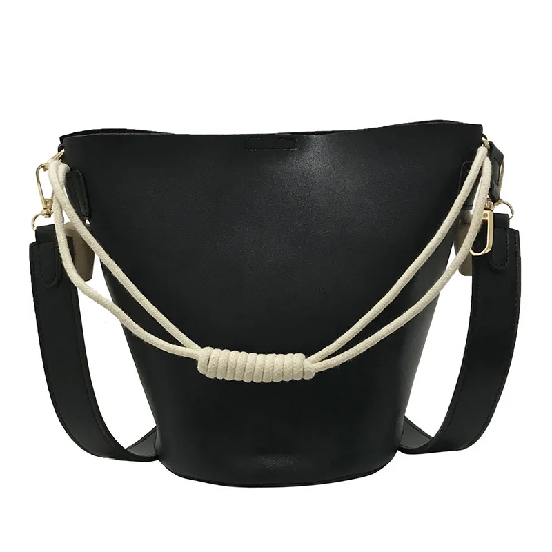 Summer Bucket Bag Two-piece Mother Bag Handbag Fashion Single Shoulder Oblique Satchel Bag - Цвет: Черный