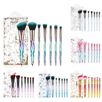 

FUQUE 7 Pcs Makeup Brushes Set Professional Cristal Plastic Handle For Foundation Blusher Eyeshadow Makeup Brush Cosmetic Tool