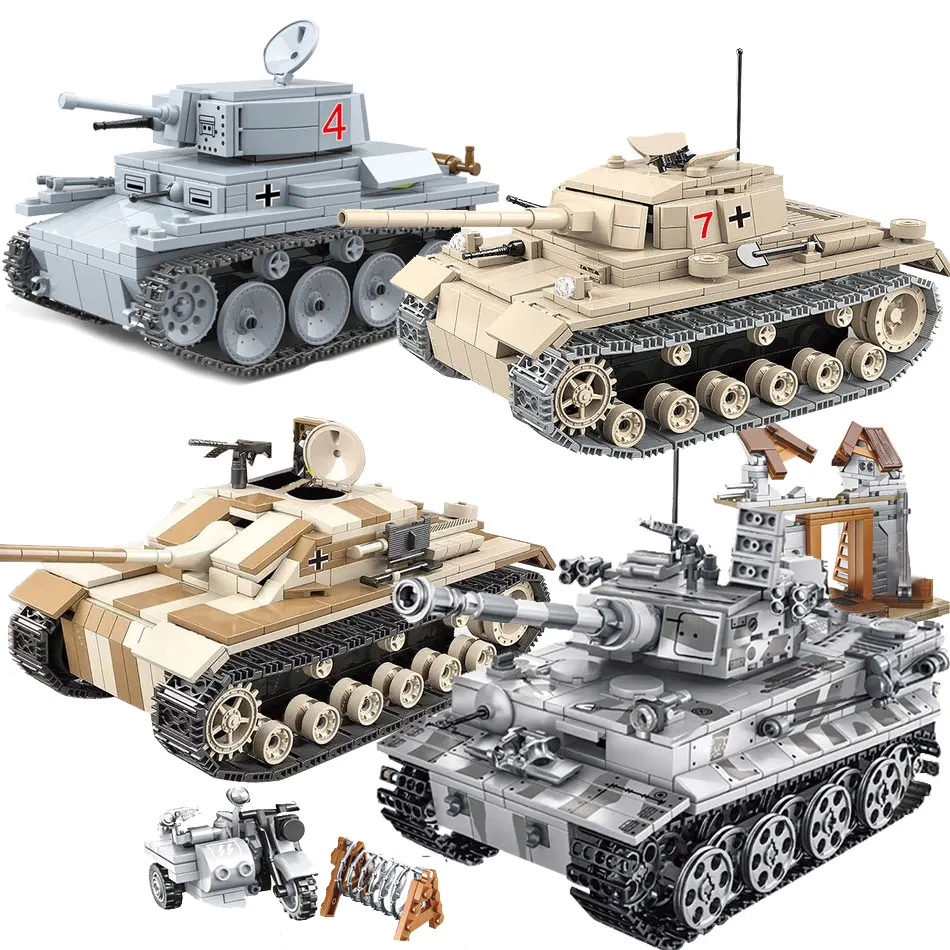 Немецкая армия Танк Строительные блоки Набор WW2 военный Тигр панцирный