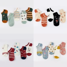 5 пар/партия, летние женские Мультяшные короткие носки для девочек Забавные милые хлопковые носки с рюшами и рисунком лисы, лисы, ананаса, кролика