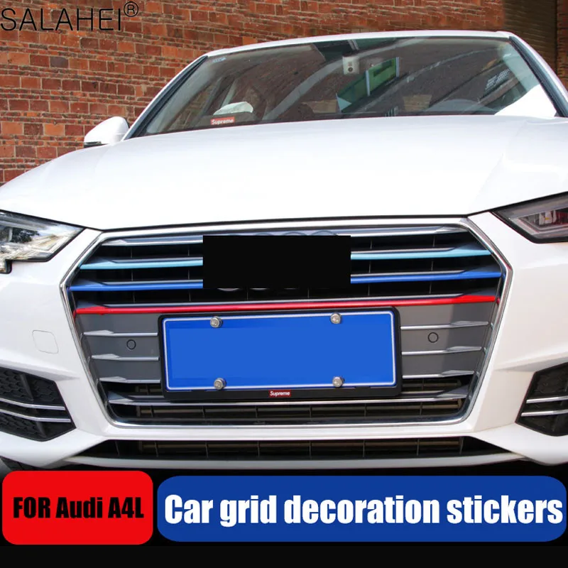 

5 PCs/set Colorful ABS Three-Color Front Grill Decorative Strips For Audi A4L 2017 2018 Center Grille Grid Cover Trim Car Decals