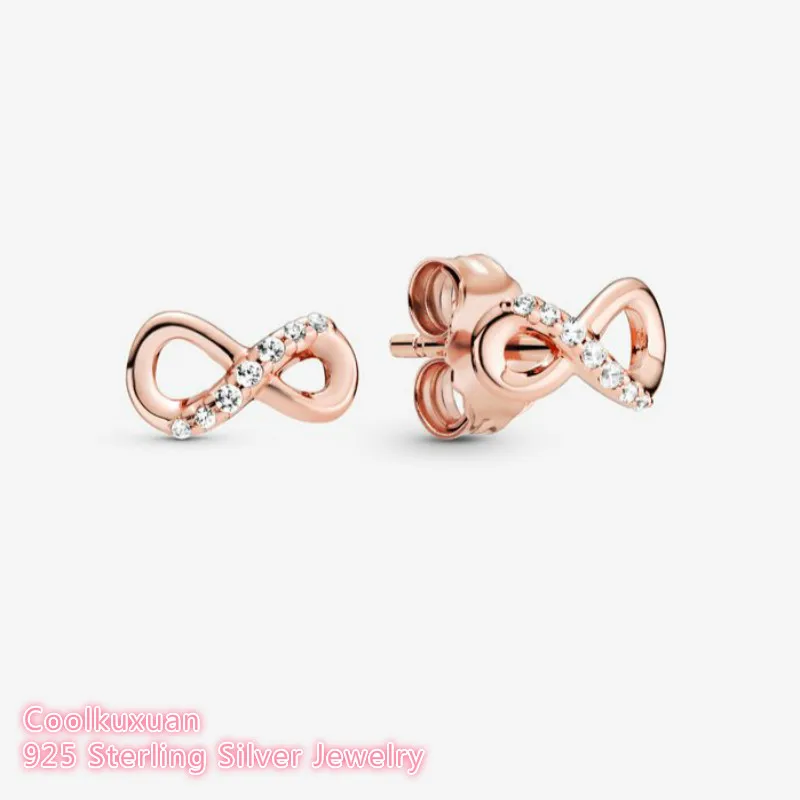

Rose Gold Sparkling Infinity Stud Earrings 925 Sterling Silver Jewelry For Woman Make up Fashion Female Earrings Party Jewelry