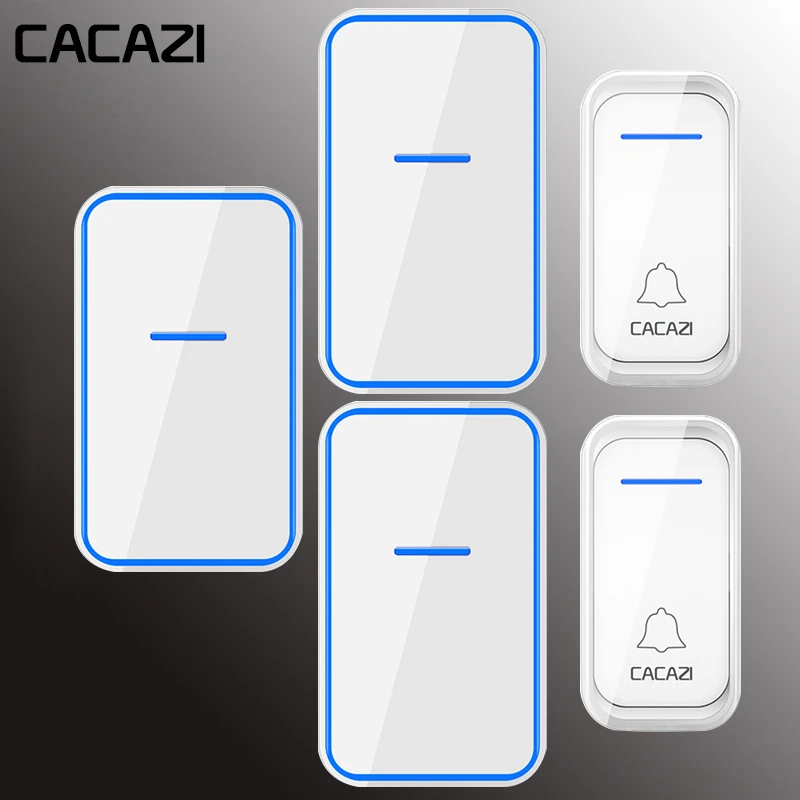 

CACAZI Waterproof Wireless Doorbell 1 2 Button 1 2 3 Receiver 300M Remote Intelligent LED Light Home Door Bell Wireless Chime