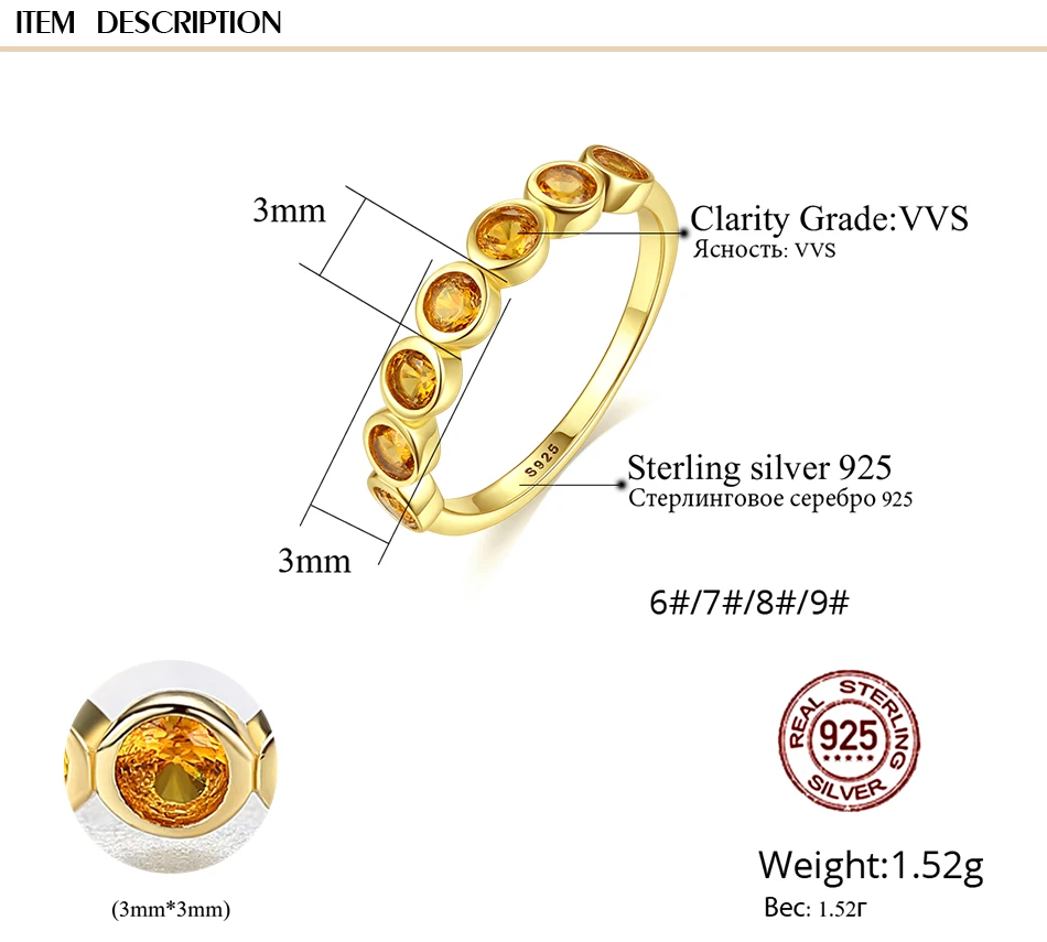 Gem& Time, элегантные кольца из стерлингового серебра 925 пробы, ослепительный цитрин, кольцо на палец для женщин, ювелирные изделия из драгоценного камня, топаз, обручальное кольцо SR025