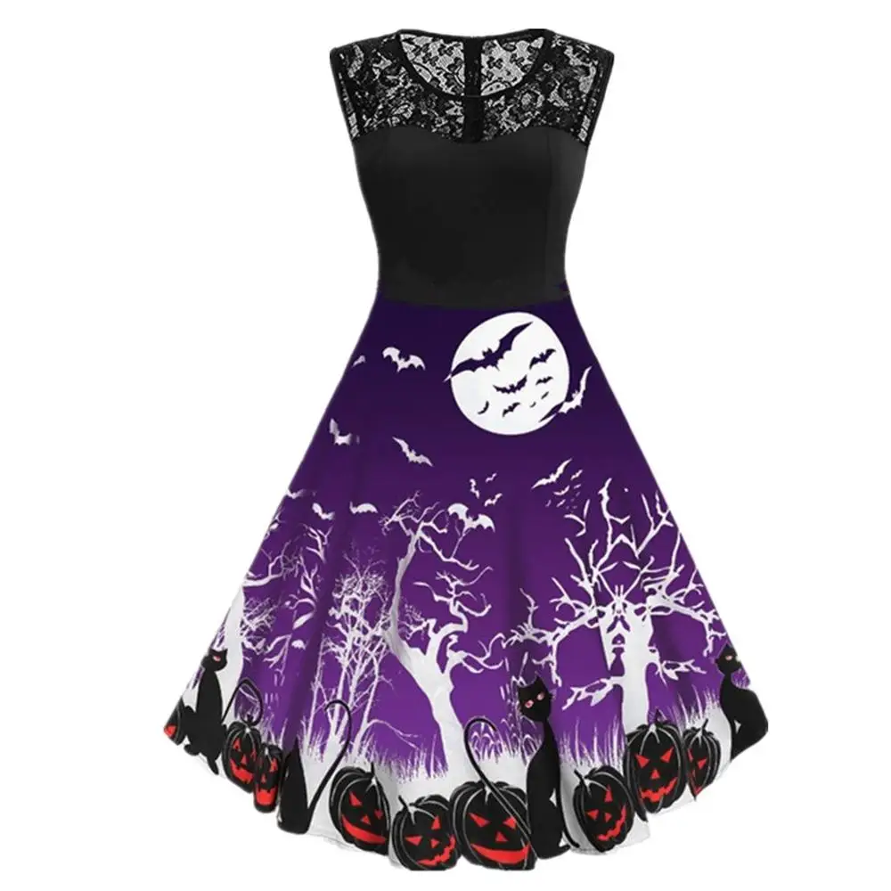 

Women costume Casual Vintage Sleeveless Print Halloween Housewife Evening Party Dress love live cosplay medieval dress black #7