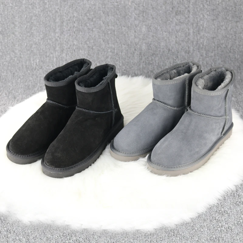 Genuine Leather Women Winter Boots Snow Boots Women Warm Shoes Solid Fur Shoes Female Ankle Boots Round Toe Casual Shoes DE