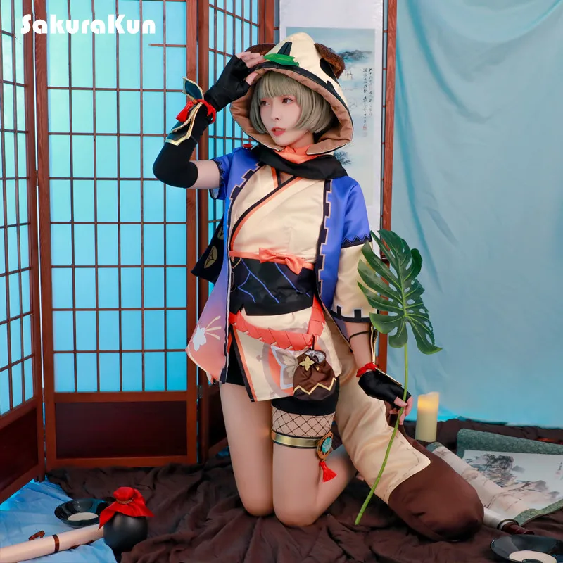 Костюм для косплея Game Genshin Impact Sayu женский наряд милое платье шляпа и хвост на
