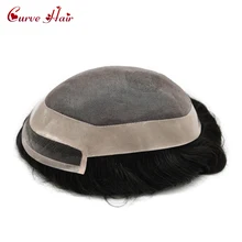 Тонкая моно& поли вокруг мужской парик человеческих волос полностью ручная работа светильник средней плотности струи черные волосы замена системы 1