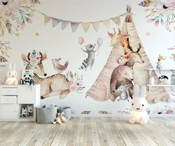 Custom 3d wallpaper hand-painted animal children's room background mural home decoration embossed self-adhesive material murals