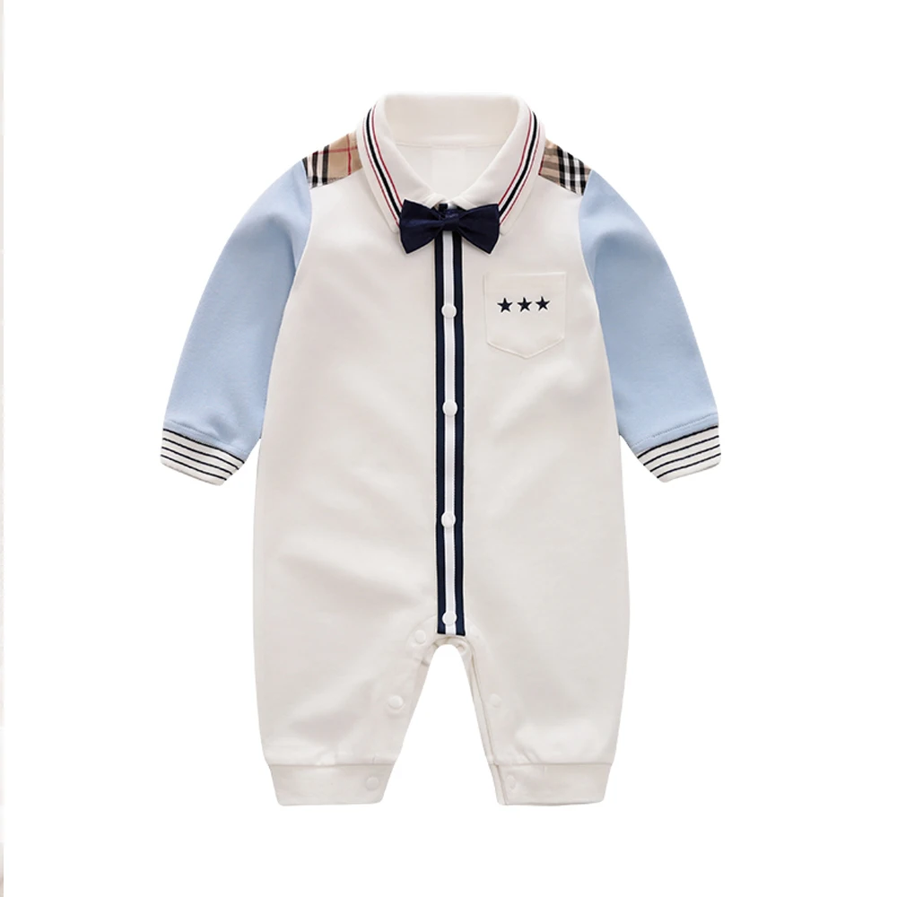 

New born Baby Boy Romper Gentleman Style Onesie for Autumn Baby Plaid Jumpsuit 100% Cotton Twins Infant Costume Babygrow Things