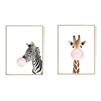 

2 Pcs Kawaii Animal Zebra/Giraffe Nordic Canvas Painting Art Print Poster Wall Picture Room Decor(Unframed)40cmx50cm