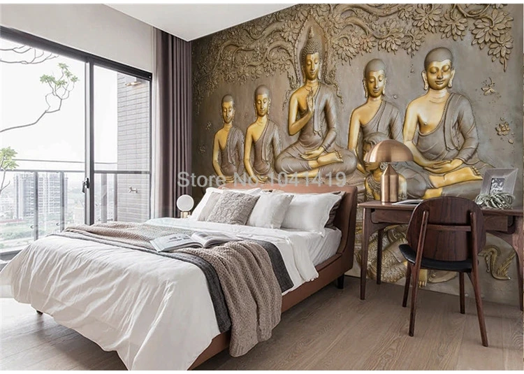 Пользовательские 3D Настенные обои Eiropean стиль тиснением золотой Будда фото обои гостиная отель задний план Декор 3D Papel де Parede