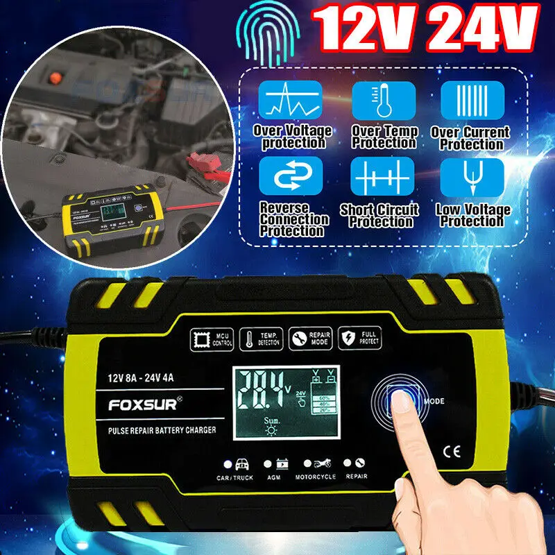 12V 24V 8A полное автоматическое автомобильное зарядное устройство для ремонта импульсов, зарядное устройство s влажное сухое свинцово-Кислотное зарядное устройство s ЖК-сенсорный экран