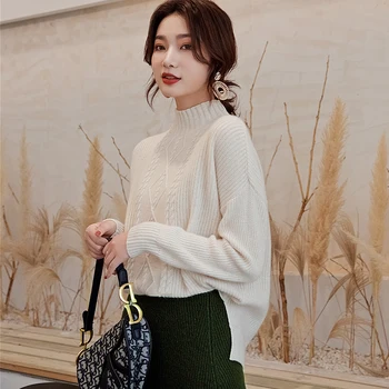 

100% Pure Cashmere Loose Style Long Sleeve Winter Sweaters Women Split Fashion Knit Jumpers Turtleneck Ladies Pullovers Clothes