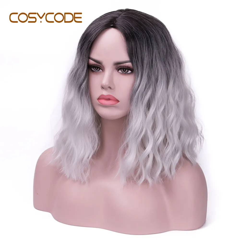 COSYCODE, длинный прямой парик для женщин, 24 дюйма, средняя часть, черный, серебряный, 2 тона, синтетический парик, не кружевной, косплей, парик