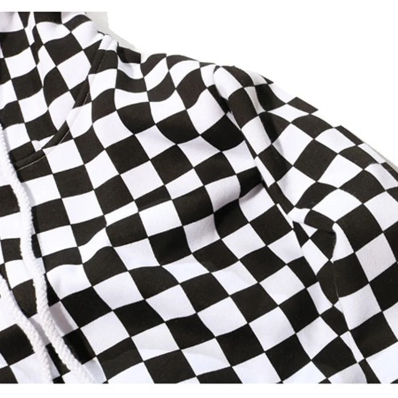 black and white checkered moletom com capuz