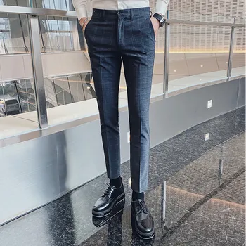

2020 Brand clothing new style High quality of men Business casual suit pants/Male plaid pure cotton trousers Grey, blue 29-36