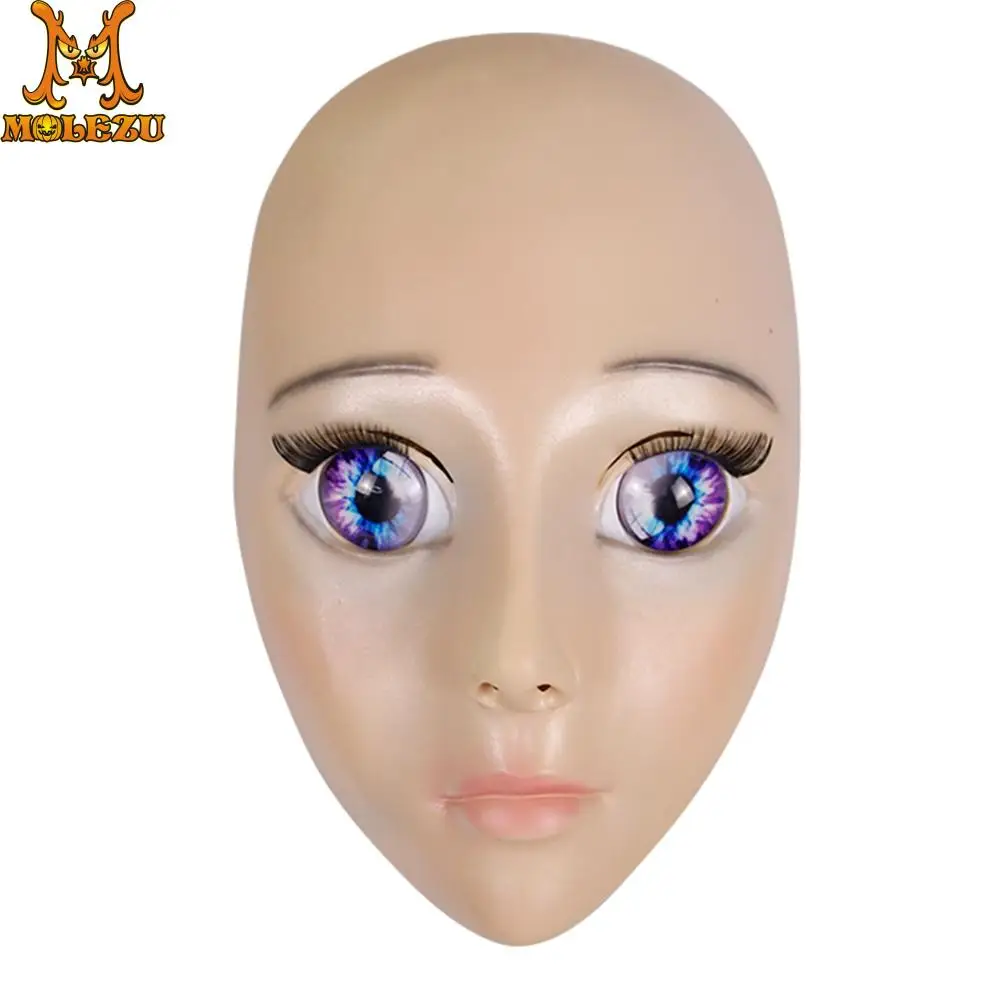 Molezu Female Blue - Eyes Mask Latex Realistic Human Skin Masks Halloween Dance Masquerade Beautiful Gender Reveal Women | Дом и сад