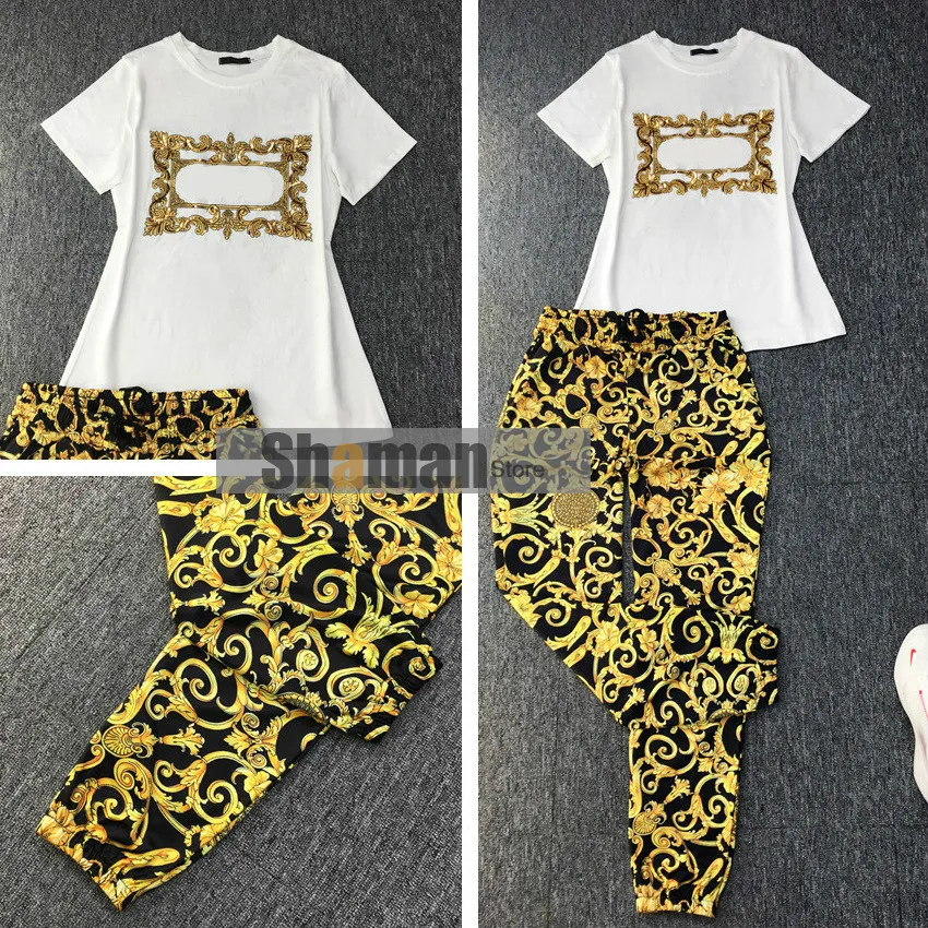 

Luxury designer 2 piece outfits for women clothes pants and top High End pure Cotton Casual Fashion classic print two piece set
