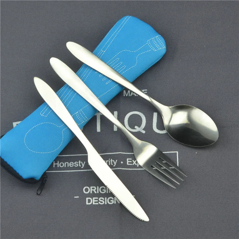 Picnic Cutlery Set Washable with Zipper Travel Portable Pouch for Dinner