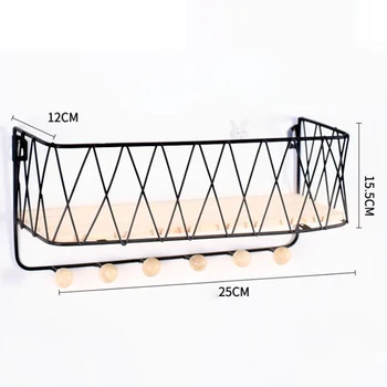 

Simple Wrought Iron Wall Mounted Hook Storage Rack Shelf Holder Home Decor 25.5 * 12 * 15.5cm Kitchen Organization